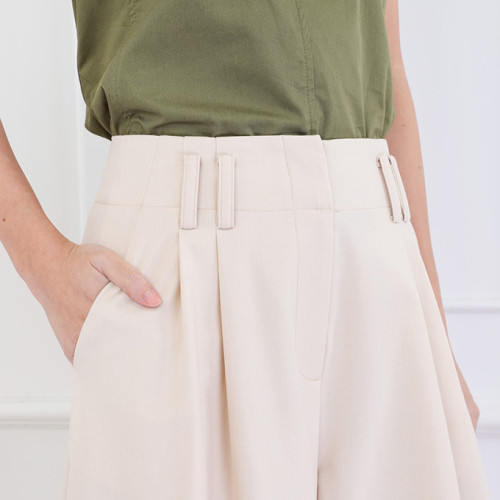 Light Beige Two Tuck Wide Shorts