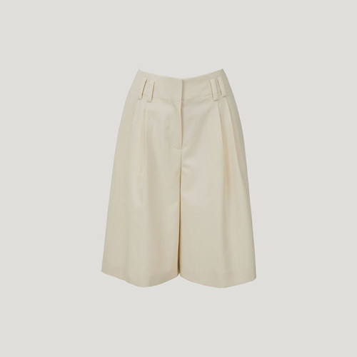 Light Beige Two Tuck Wide Shorts